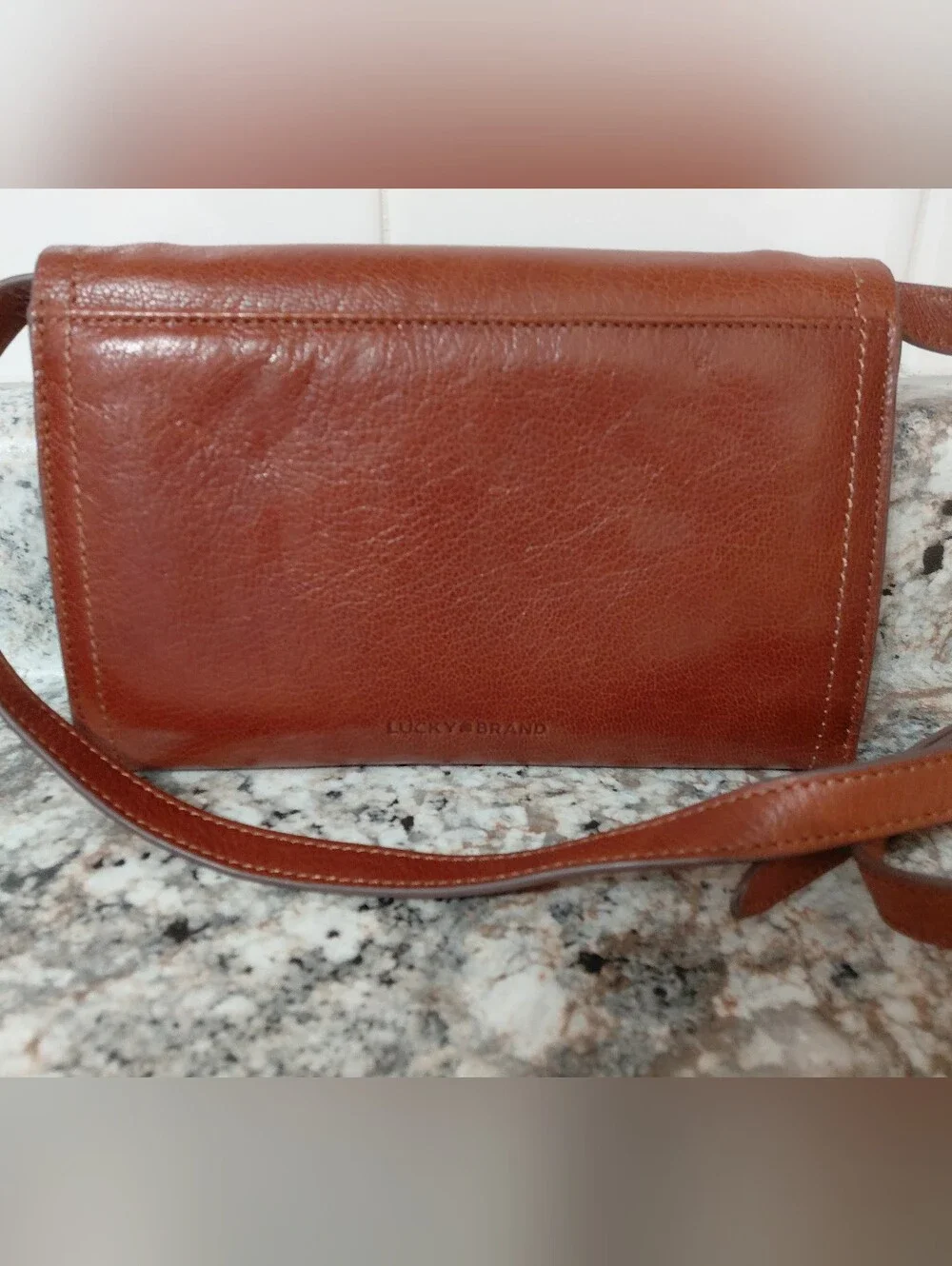 Lucky Brand Chestnut Brown Leather Studded Crossbody Purse